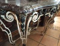 Console ancienne fer forge marbre breche violette.JPG